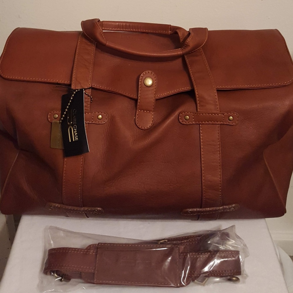 Claire Chase Brown Top Grain Leather Duffle Bag